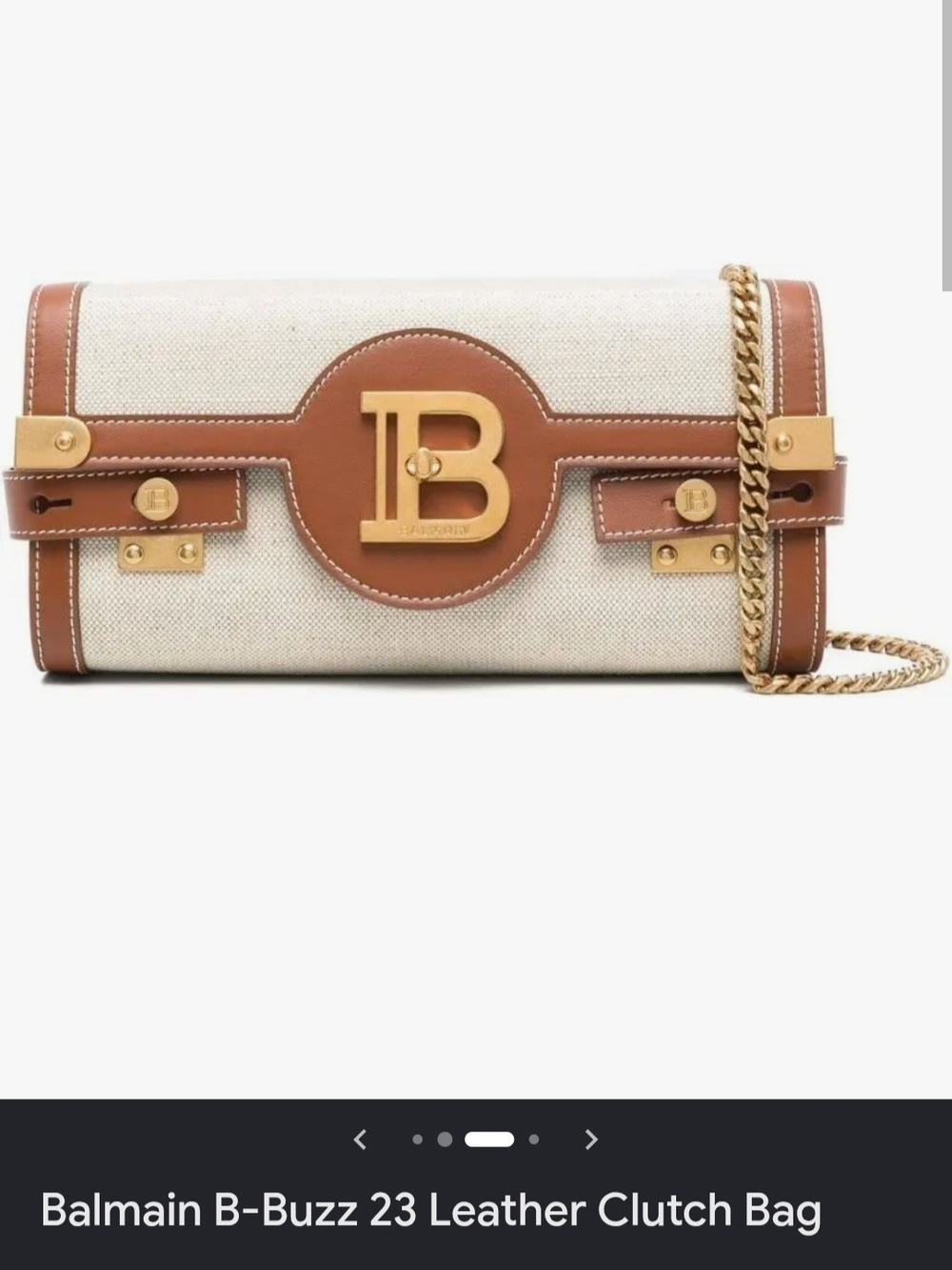 Balmain B-Buzz 23 Beige Canvas and Brown Leather Clutch Bag